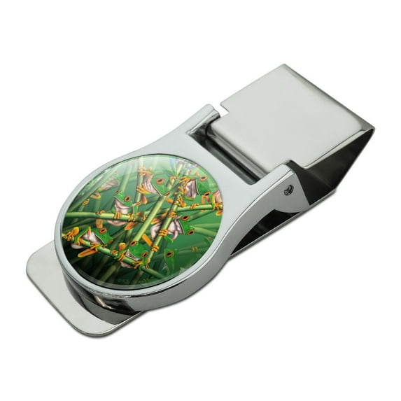 Red Eye Tree Frog Grouping Tropical Rainforest Satin Chrome Plated Metal Money Clip
