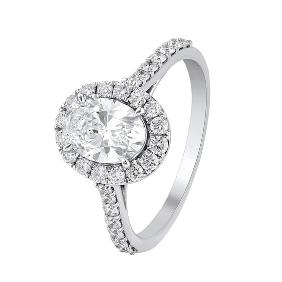 DewberryDiamonds IGI Certified 1.50 Cttw Oval Cut Lab Grown Diamond Round Halo Set Engagement Ring for Women 14K White Gold Plated 925 Sterling Silver (F-G Color VS Clarity) Size-8