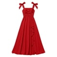 thumbnail image 7 of Jinhomg Girls Chiffon Junior Bridesmaid Dress Bow Shoulder Straps Square Neck High Slit Long Formal Wedding Flower Girl Gown Red 11 Years, 7 of 7