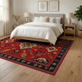 thumbnail image 3 of ODIKA 6'x9' Red Vibrant Geometric Symmetry Design Washable Area Rug Intricate Tribal Motifs with Bold Border Detailing for Queen Size Bedroom, Under Bed, Master Suite, Easy Care, Non-Shedding, 3 of 7