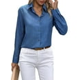 thumbnail image 2 of Button Down Shirts for Women Long Sleeve Blouse Shirts Casual Solid Office Work Tunic Top Denim Blue L, 2 of 7
