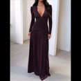 thumbnail image 4 of Vestido de Larga para Mujer, Cuello en V, Cintura Cruzada, Vestidos Formales Largos de Cóctel, Atuendos para Salidas Nocturnas Marrón S, 4 of 8