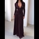 thumbnail image 4 of Vestido de Larga para Mujer, Cuello en V, Cintura Cruzada, Vestidos Formales Largos de Cóctel, Atuendos para Salidas Nocturnas Marrón S, 4 of 8