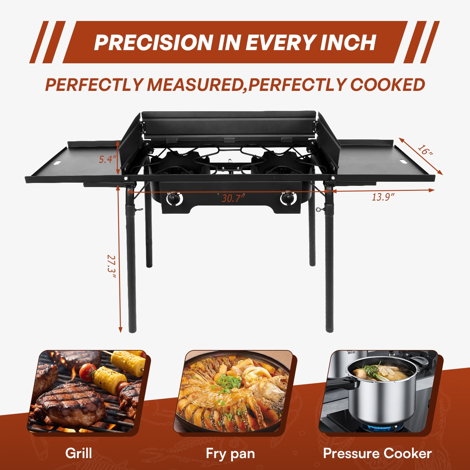 2 Burner Outdoor Camping Stove,20PSIG Regulator,150,000 BTU Propane Gas Stove with Windscreen & Side Table & Cover for Outdoor Cooking BBQ and Backyard Cooking