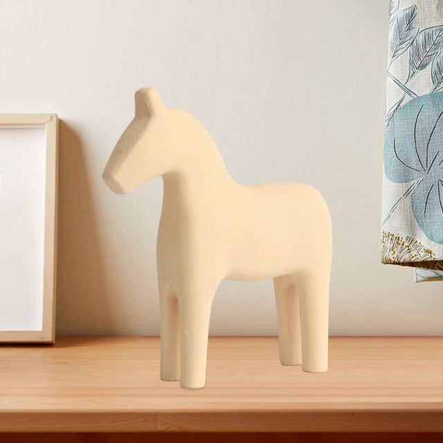 Elodie Fityle Small Wooden Horse Statue Figurines for Office Desktop Coffee Table Cream
