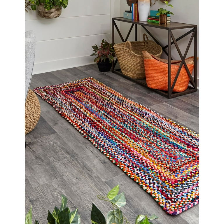 Unique Loom Layer Braided Chindi Rug Multi/Blue 2' 7 x 13' 1