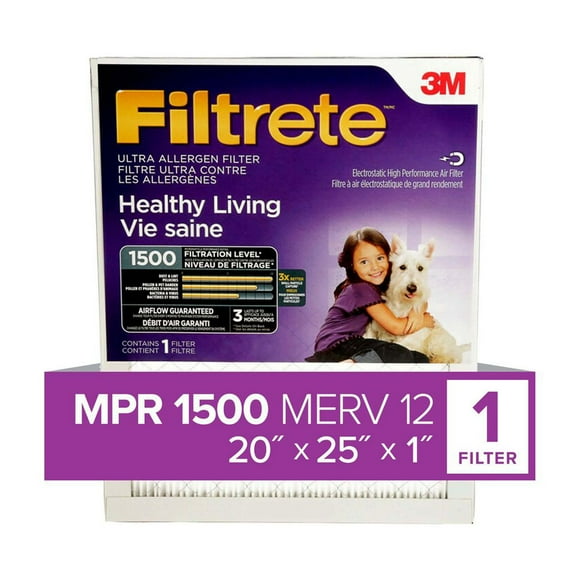 Filtre ultra pour la réduction des allergènes « vie saine » Filtrete(MC), MPR 1500, 20 x 25 x 1 po MPR 1500 20 x 25 po