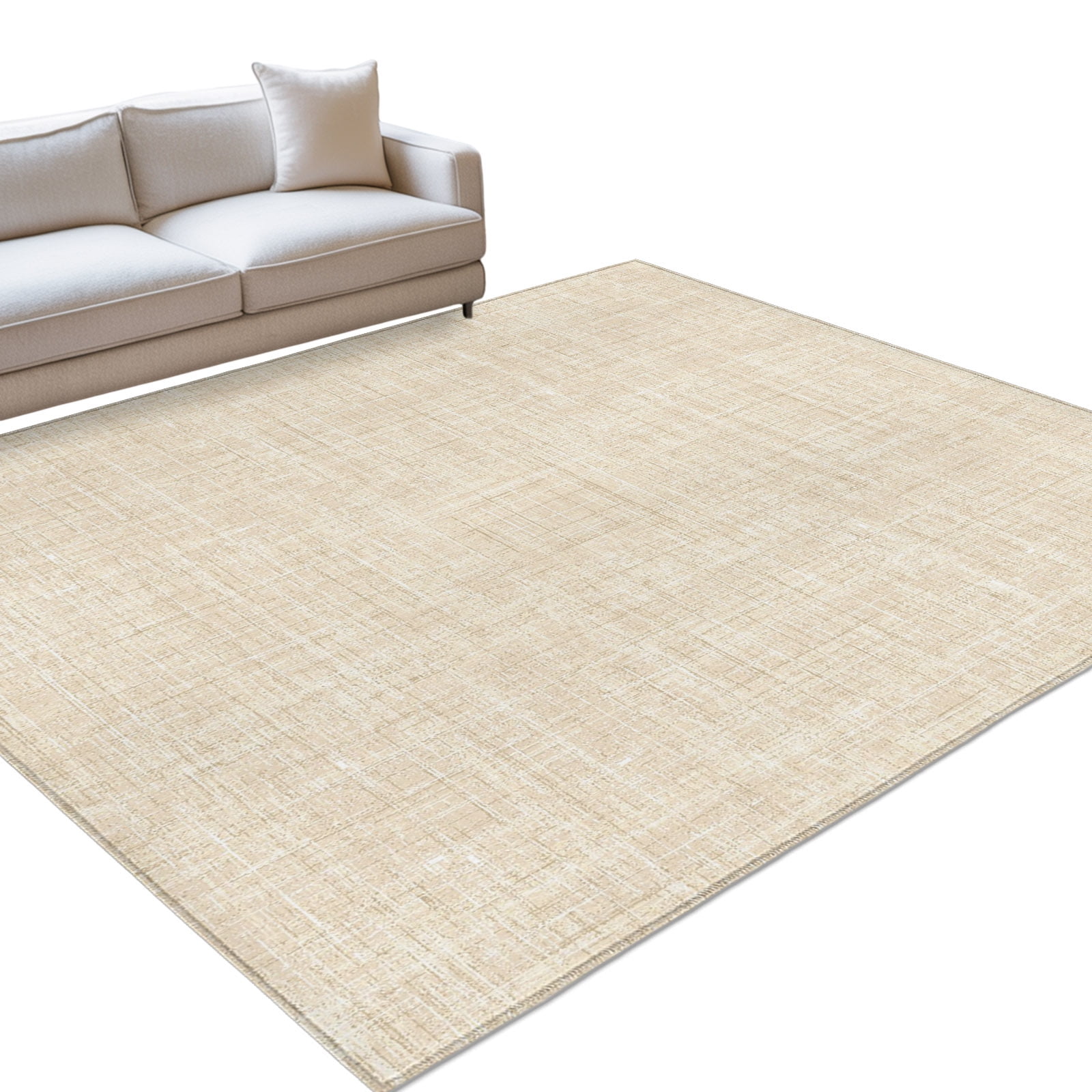 Cream Large Area Rugs 8x10ft Abstract Modern Farmhouse Solid Color Washable Rug Non Slip Indoor Carpet Absorbent Floor Mat for Living Room Bedroom Dining Room