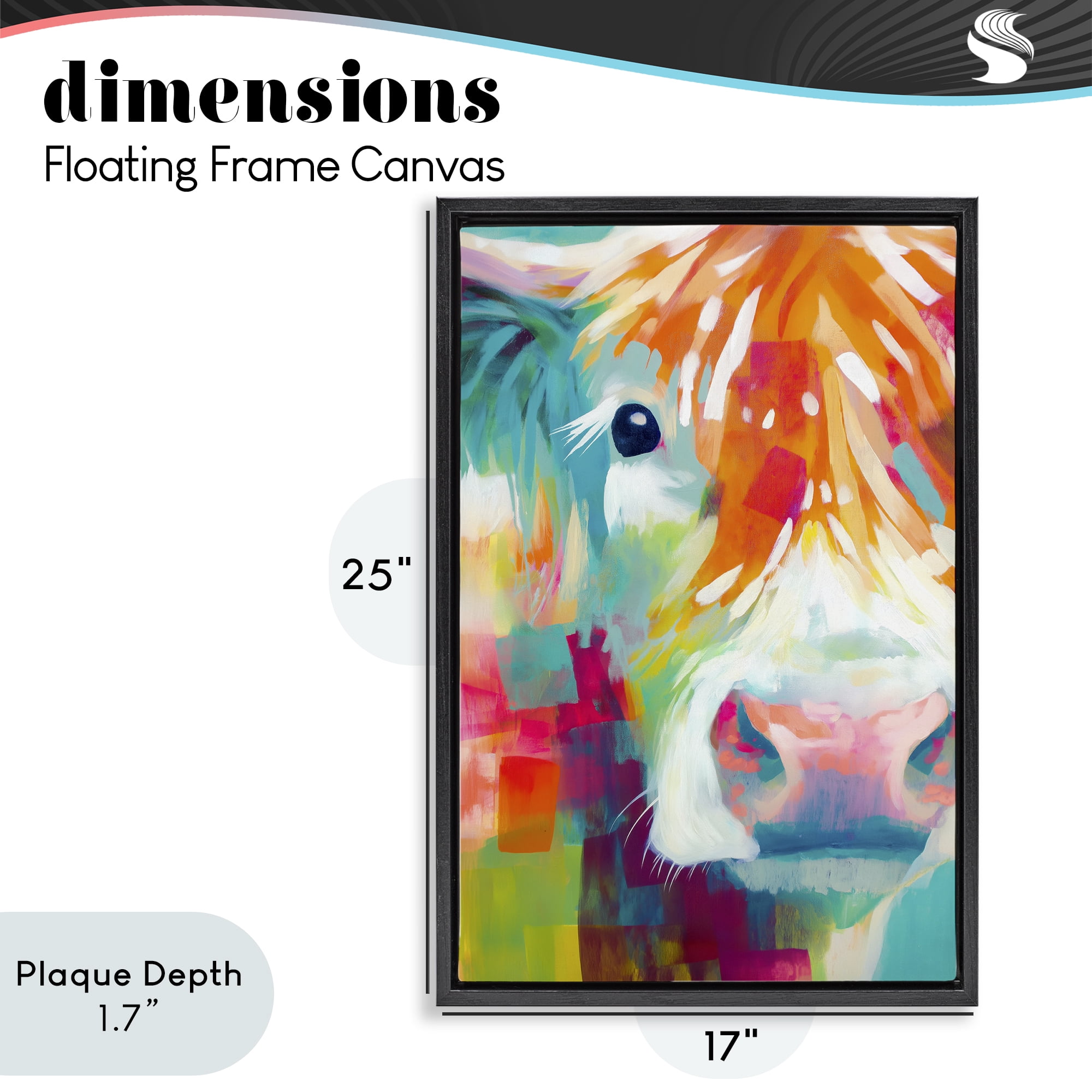 Stupell Industries Highland Portrait in Brights Black Framed Floater Canvas Wall Art, design by Chromatic Storm Studio