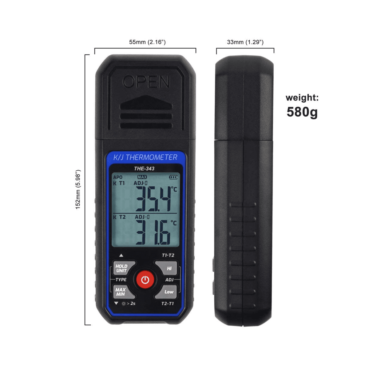 Thermocouple Thermometer Digital K Type Thermometer with 4 Thermocouples, -328-2500℉ Measuring Range HVAC Thermometer