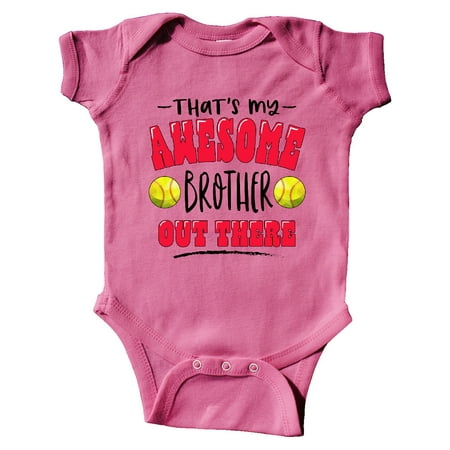

Inktastic That s My Awesome Brother Out There with Softballs Gift Baby Boy or Baby Girl Bodysuit