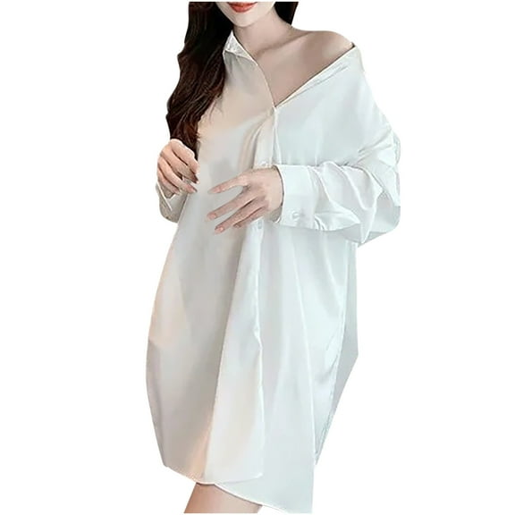 BLVB Sleep Shirts for Women Button down Sleep Dress Nightgowns Long Sleeve Sleepwear Nightshirt Soft Pajama Tops