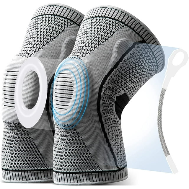 1 Paire de Genouillères pour Douleur au Genou, Manchons de Compression pour Genou avec Support à Ressort en Gel de Silicone, Protecteurs de Rotule de Genou de Qualité Médicale pour Douleur au Genou Arthritique-Gris
