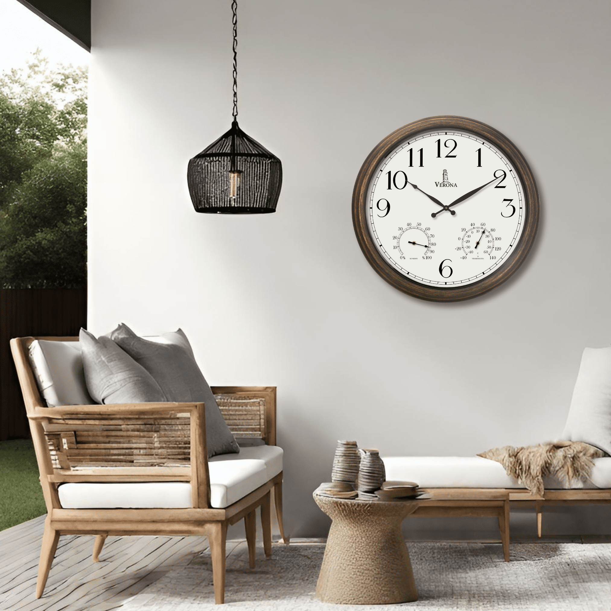Outdoor Clock for Patio Large Waterproof with Thermometer - 24 inch Indoor Outdoor Wall Clock with Temperature and Humidity Combo - Weatherproof, Accurate & Easy to Read for Pool, Garden & Home Decor