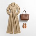 thumbnail image 4 of Women's Plus Size Solid Color Cotton Linen Blend Jumpsuit, Long Sleeve Zip Up Collar Wide Leg Romper with Elastic Waistband, Stylish Casual Streetwear Khaki M, 4 of 5
