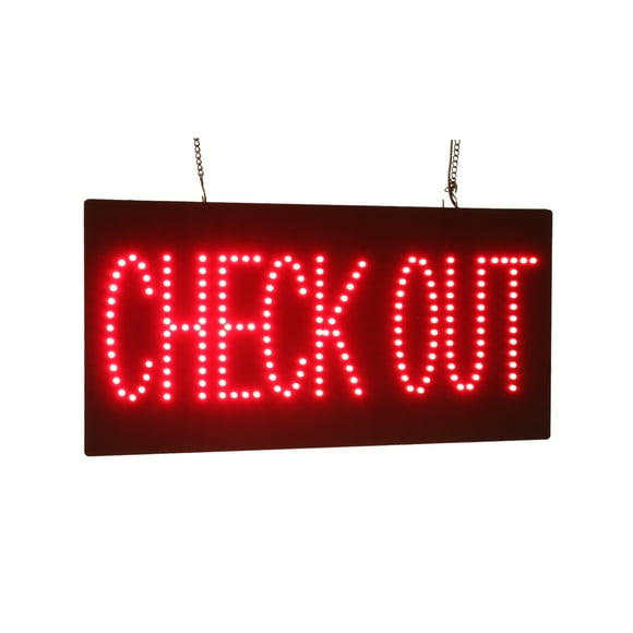 Check Out Sign, 19"x10", 48x24cm, TOPKING, LED, Neon, Florescent, Signage, Signboard, Display, Billboard, Screen, Grand Opening, Gift