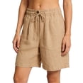 thumbnail image 2 of Axiiglly Casual Shorts for Women Elastic Waist Drawstring Shorts with Button Plus Size Solid Color Summer Holiday Outdoor Shorts, 2 of 6