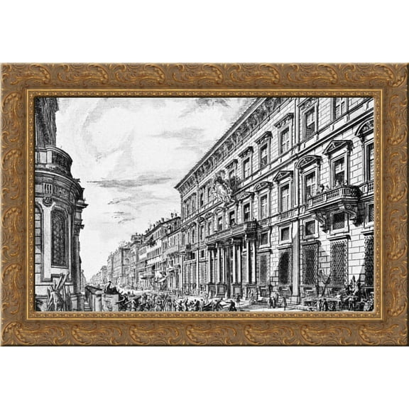 The Corso in Rome 24x20 Gold Ornate Wood Framed Canvas Art by Piranesi, Giovanni Battista