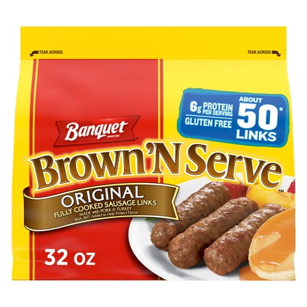 Banquet Brown'N Serve Original Fully Cooked Sausage Links, Frozen Breakfast, 32 oz., 50-Count