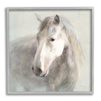 Stupell Industries White Horse Painting Animals & Insects Painting Gray Framed Art Print Wall Art, 24 x 24