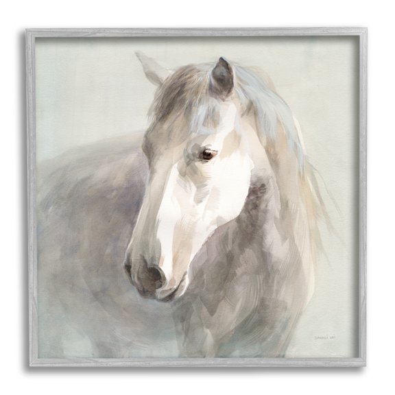 Stupell Industries White Horse Painting Animals & Insects Painting Gray Framed Art Print Wall Art, 24 x 24