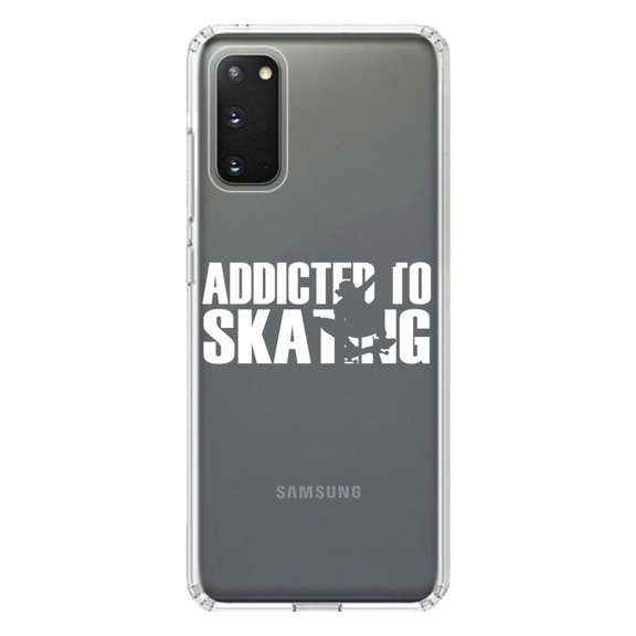 DistinctInk Clear Shockproof Hybrid Case for Galaxy S20 / S20 5G (6.2" Screen) - TPU Bumper Acrylic Back Tempered Glass Screen Protector - Addicted to Skating