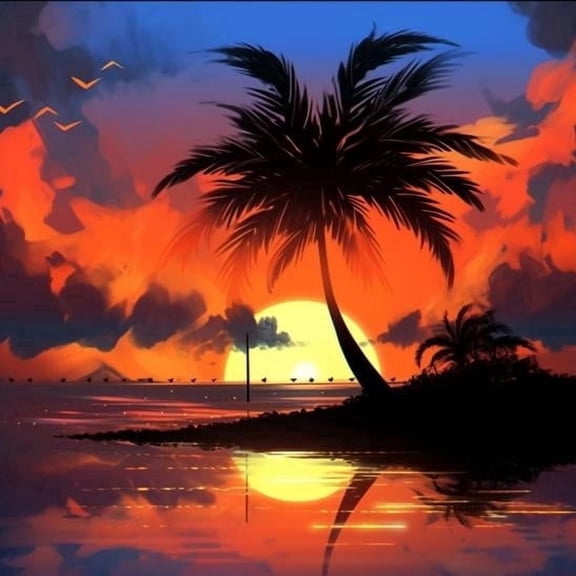 HsdsBebe Sunset DIY Diamond Art Painting Kit,Art Craft Gem Painting Adult and Children DIY Full Round 5D Diamond Drill Kit