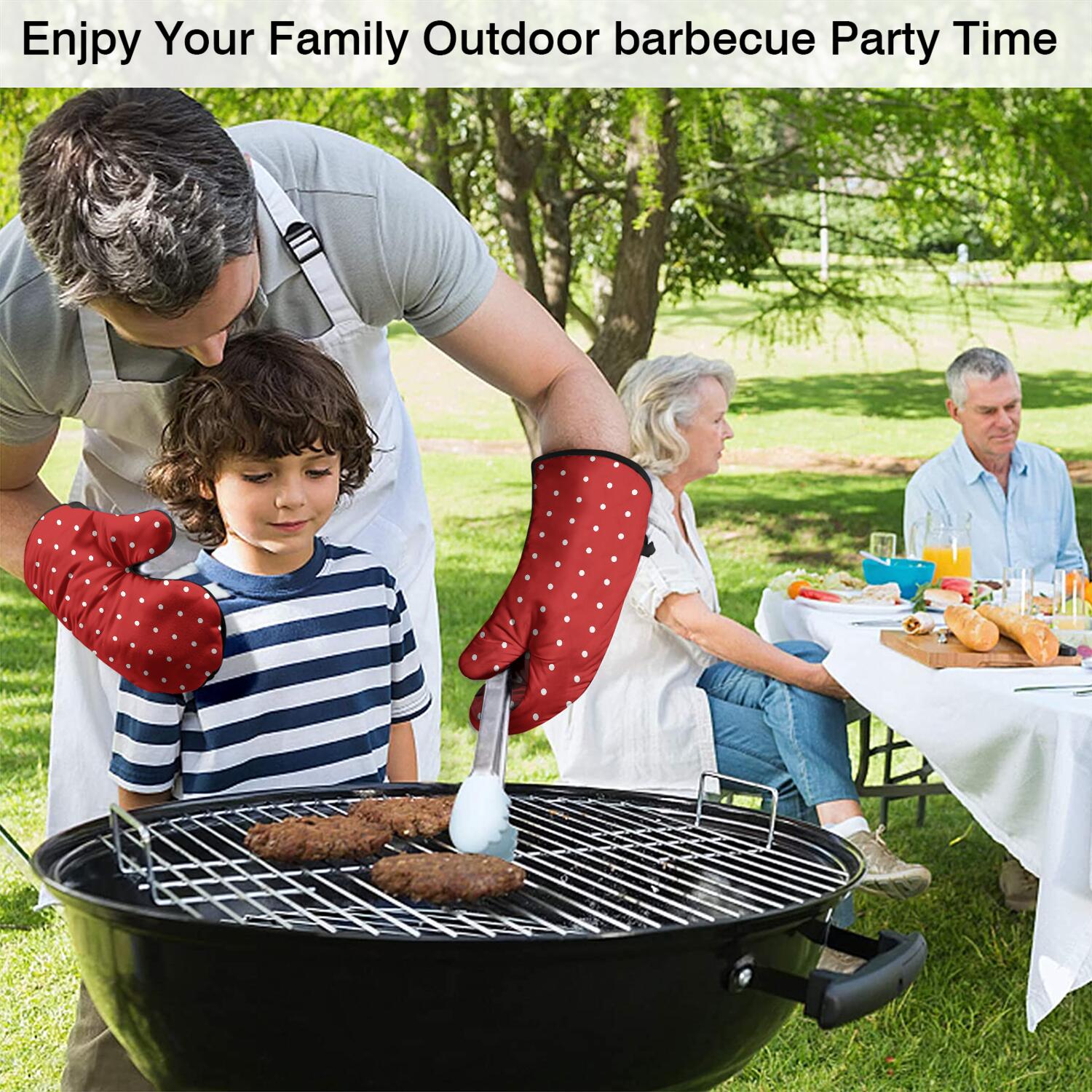 Oven Mitts and Pot Holders Set Of 4, Heat Resistant Kitchen Gloves with Non-Slip Grip, Hanging Loop, Soft Cotton Lining for Baking, Cooking, Grilling, Barbecue