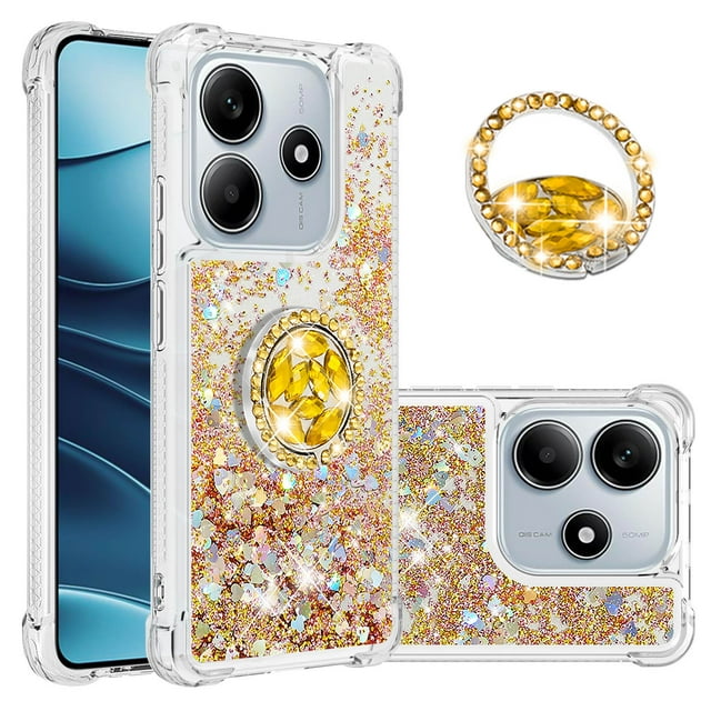 GANGXUN Funda Glitter Líquida para Xiaomi Redmi Note 14 4G con Anillo Brillante, TPU Antichoques y Esquinas Reforzadas, Soporte