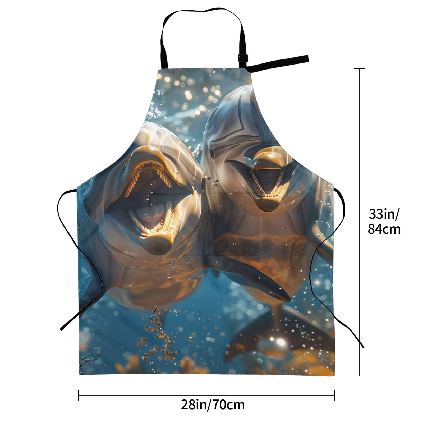 Kdxio Playful Dolphins Underwater Apron with Pockets Adjustable Kitchen Aprons for Men Women Waterproof Aprons for Cooking,Drawing,Crafting, Baking Household Cleaning