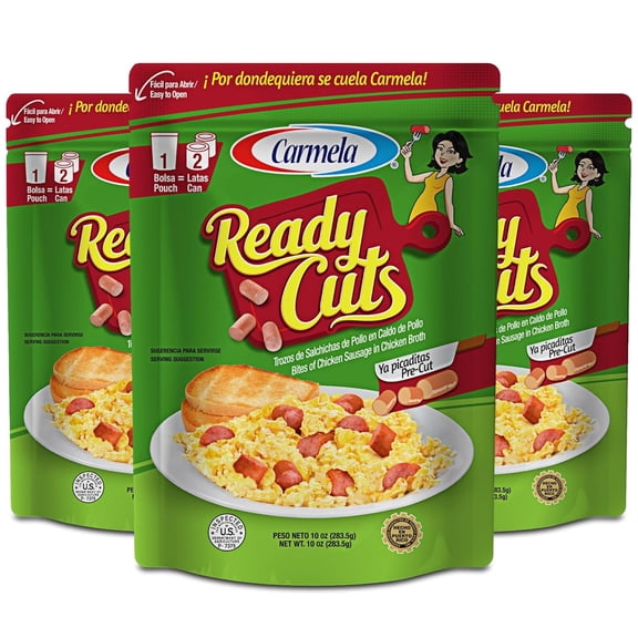 Carmela Ready Cuts Bite-Sized Chicken Sausage in Chicken Broth, 10 oz Pouch, Pack of 3