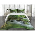 thumbnail image 2 of Ambesonne Forest Quilted Coverlet 3 Pcs, Tropic Mountain Stream, King Size, Green Brown, 2 of 4