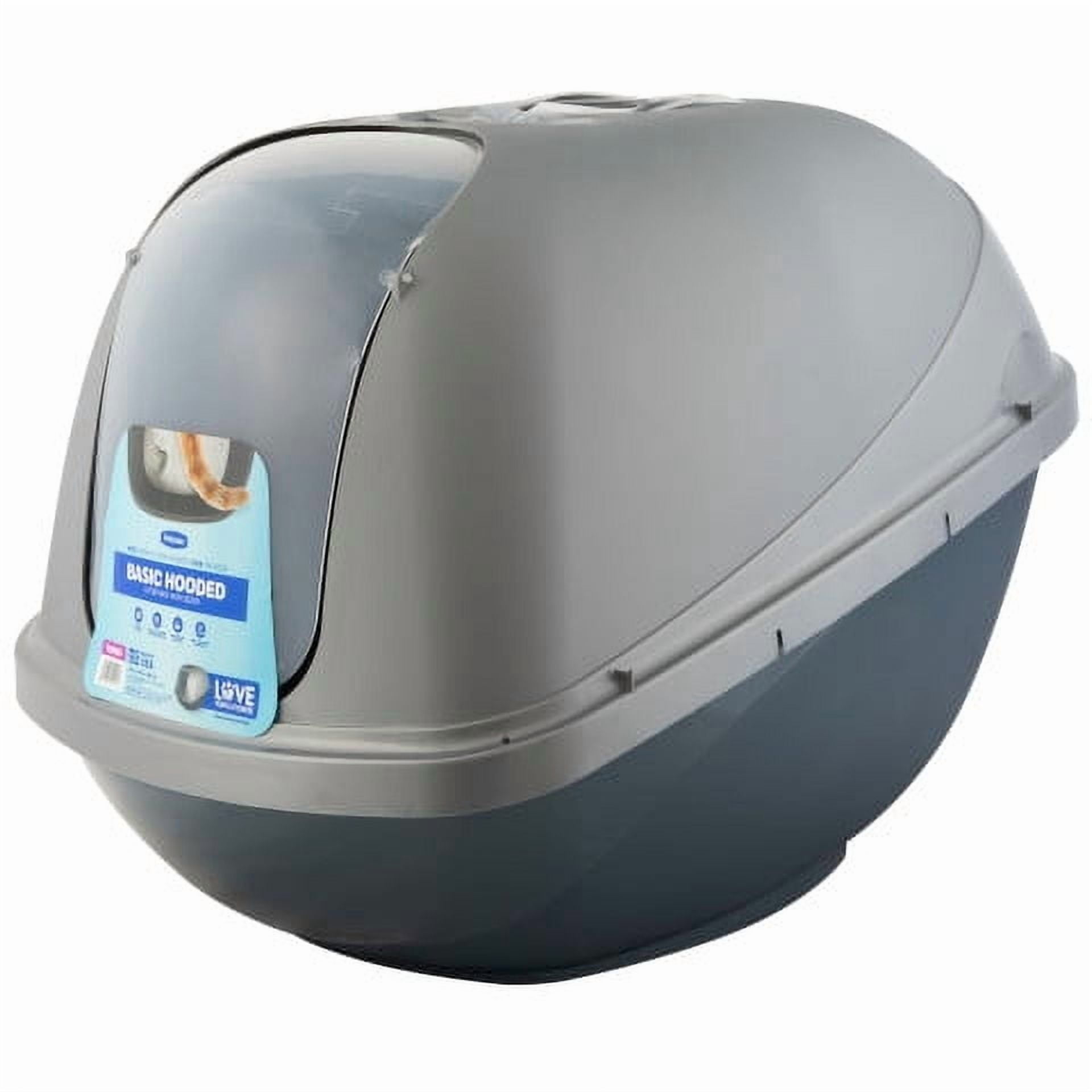 Petmate Jumbo Basic Hooded Plastic Cat Litter Pan, Enclosed Cat Litter Box, XL, Pearl Silver Blue