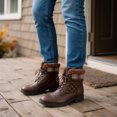 thumbnail image 2 of Women's Round Toe Non-Slip Warm Casual Boots Fashion Combat Boots Lace-Up Ankle Booties Brown Plaid US 10, 2 of 6