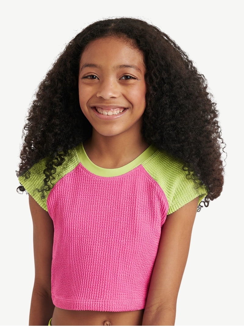 Justice Girls 2 Piece Short Sleeve Rashguard Swimsuit, Sizes XS-XL