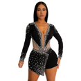 thumbnail image 4 of CHUOU Women Bodycon Rhinestone Jumpsuits Short Pants Club Party Rompers, 4 of 5