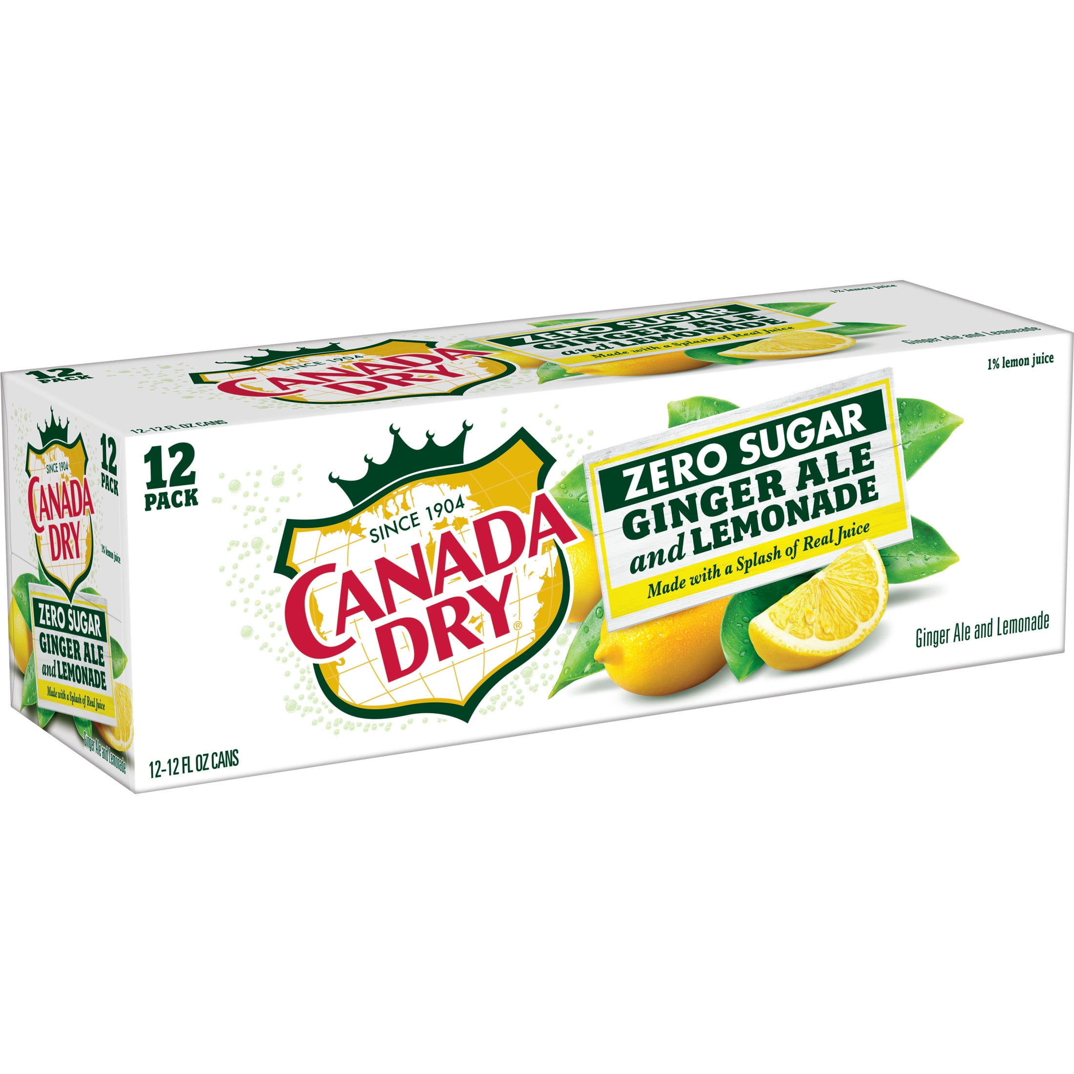 Canada Dry Caffeine Free Zero Sugar Ginger Ale and Lemonade Soda Pop, 12 fl oz, 12 Pack Cans