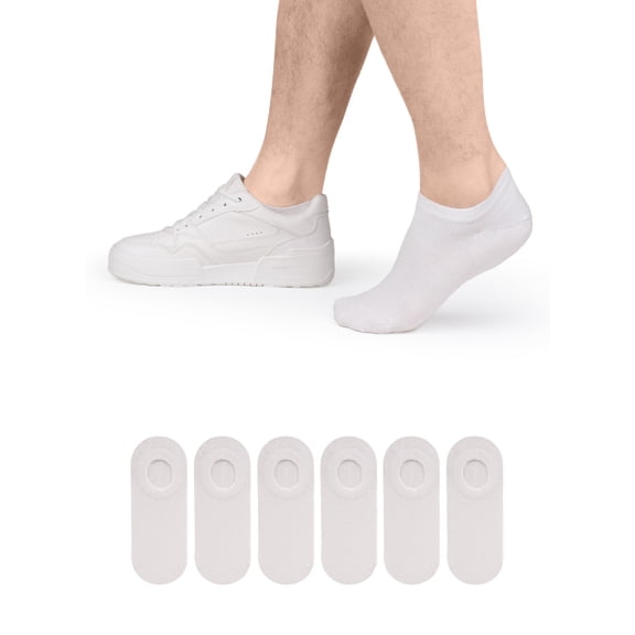 HUGH UGOLI Men Bamboo No Show Socks | Non Slip Invisible Liner Socks | Soft, Thin & Seamless Low Cut Socks | White|Shoe Size 8-11| 6 Pairs