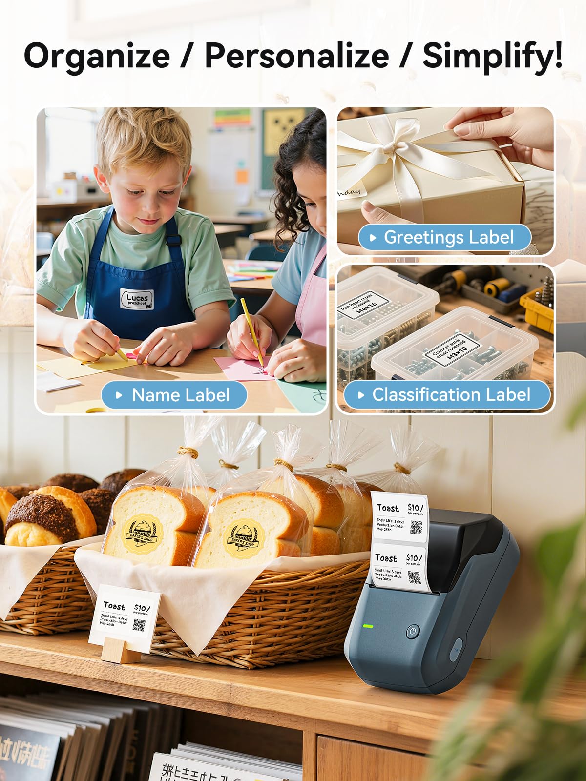 B1 Label Maker Machine With Tape  2 Inch Portable Printer Thermal Multiple Templates For Small Business Office Home School (blue 1 Printer+1 Roll Label)