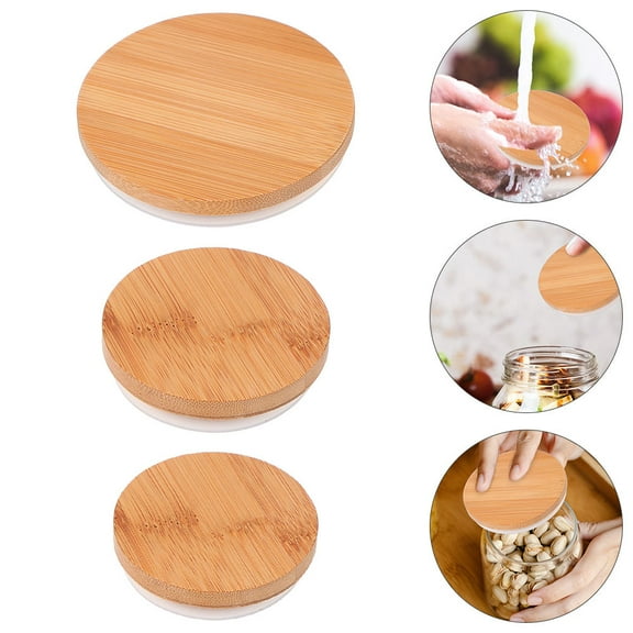 DEEPCRAFF Bamboo Mug Lids Round Shape Air Tightness Reusable Cup Cover 3Pcs for Coffee Shop