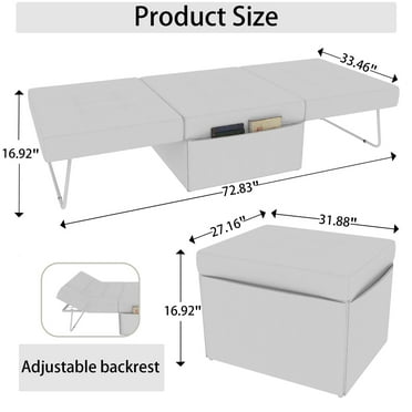 Newboti Furniture Convertible Sofa Bed, 4 in 1 Multi-Function Folding Ottoman Sleeper Bed, Modern Convertible Chair Adjustable Backrest for Living Room/Small Apartment, 36" Width White 23242