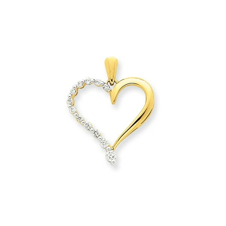 Diamond Open Heart Pendant - 14k Yellow Gold and 1/6 Ctw Diamond Open Heart Pendant - 17mm