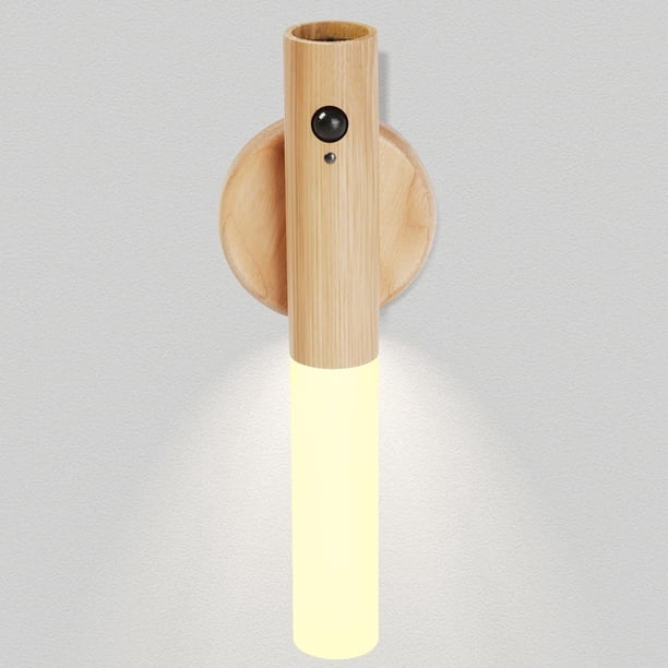 Lámpara LANDGOO, luz nocturna de madera de fresno, con sensor de movimiento