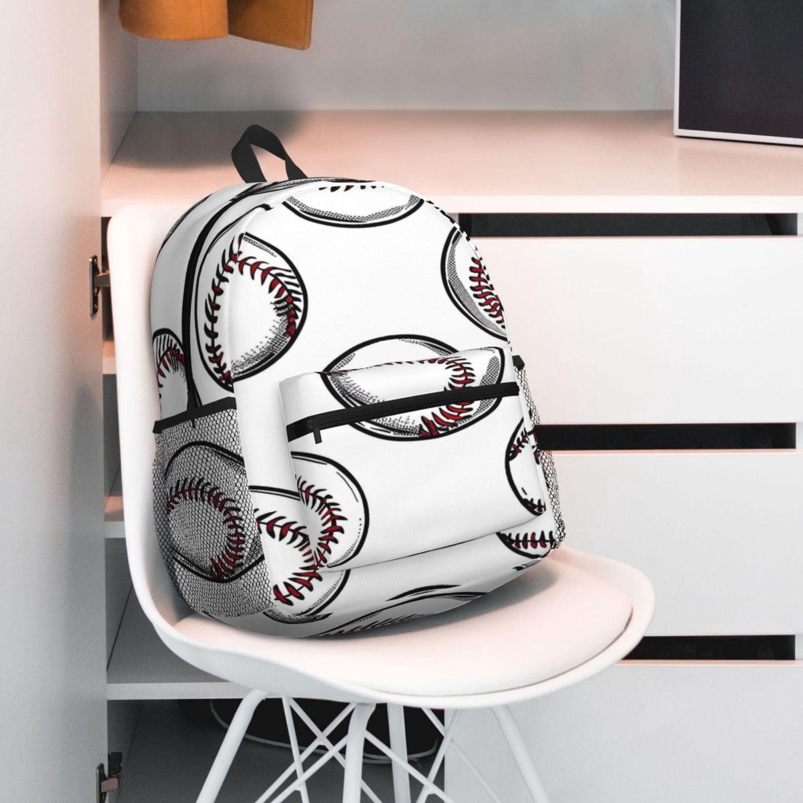 Casual Backpack Water Resistant Lightweight Daypack For Work Travel Hiking Camping Laptop Compartment & Side Mesh Pockets Baseball Theme Sporty Dynamic