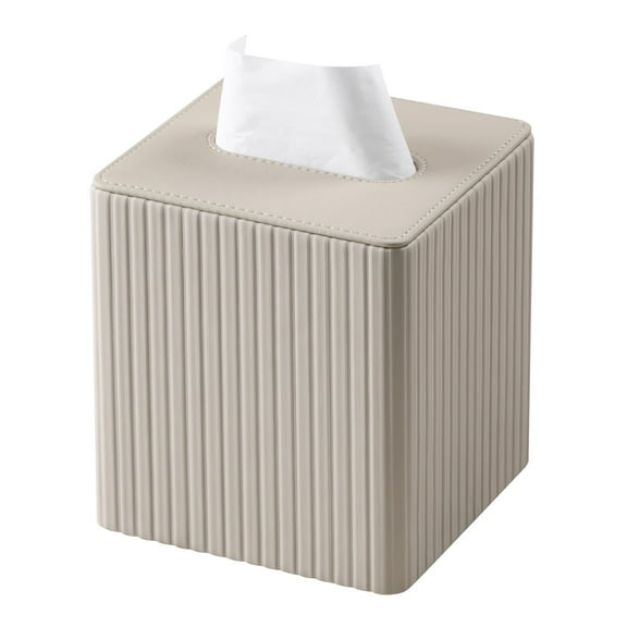 Behome Tissue Box Cover, Leather Square Tissue Box Holder with Lid, Cube Tissue Dispenser Box for Living room, Office, Home Decor (Milk Tea Color)