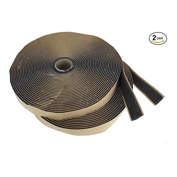 Butyl Tape 1/8" x 1" x 100ft (2 Rolls) - Black Sealant Tape for RV, Mobile Home & Construction - Waterproof Adhesive Tape