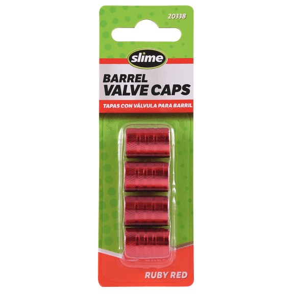 Slime Barrel Tire Valve Caps Ruby Red, Anodized Aluminum - 20338w