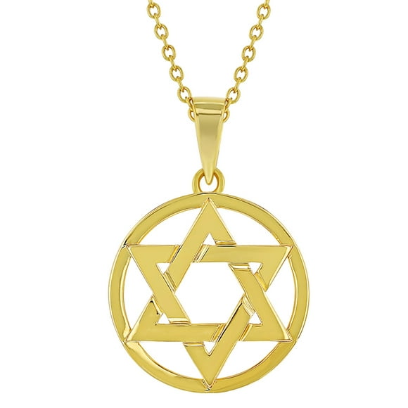 18k Gold Plated Small Star of David Jewish Religious Pendant for Girls 18"