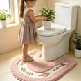 thumbnail image 4 of Toilet Mat U Shape, Luxurious Soft Floral Non Slip Toilet Contour Rug, Contour Bath Rug, Soft U Shaped Toilet Floor Mat for Toilet Sink Shower Side Home Hotel Decor 20 Inch, 4 of 7
