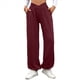 thumbnail image 3 of Pantalones Deportivos de Cintura Alta con Bolsillos para Mujer, Pantalones de Yoga Holgados e Informales Vino Tinto XXL, 3 of 10